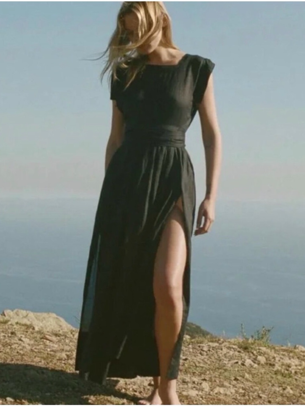 Doen Black Maxi Dress with High Side Slit